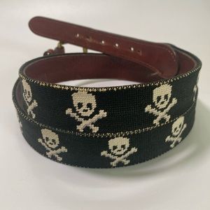 Smathers and Branson Black Jolly Roger Hand-stitched Needlepoint Belt - Size 40